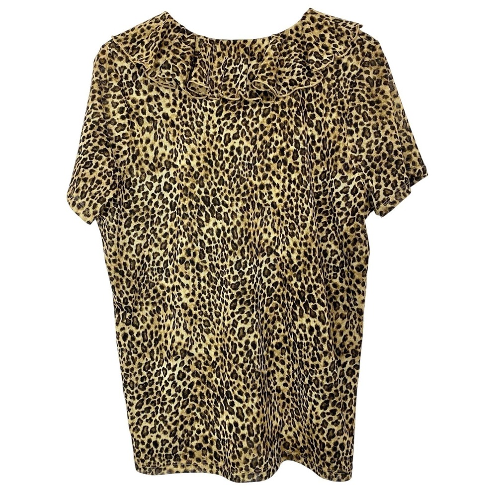 Lauren Ralph Lauren Leopard Print Ruffle V-Neck Mesh Blouse Plus Size 2X Brown - Picture 5 of 5
